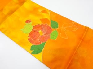 椿模様織り出し　開き名古屋帯（額縁仕立て）